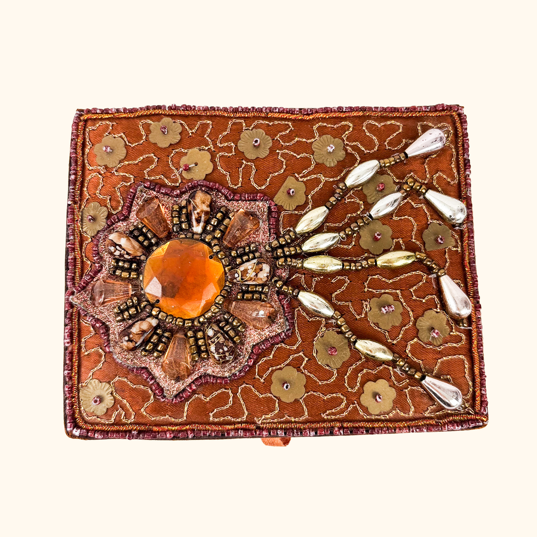 Brown Silk Beaded Jewellery Box