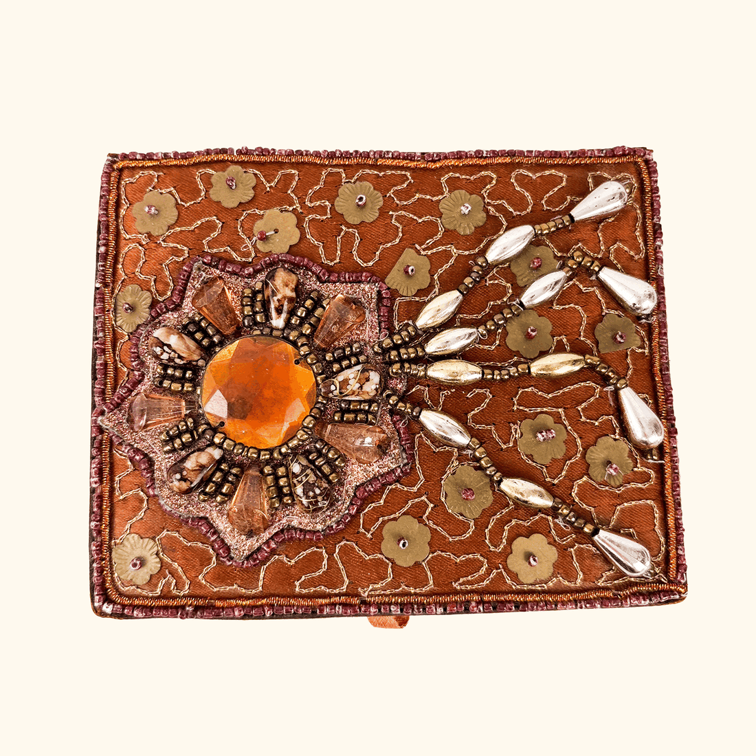 Brown Silk Beaded Jewellery Box