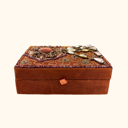 Brown Silk Beaded Jewellery Box