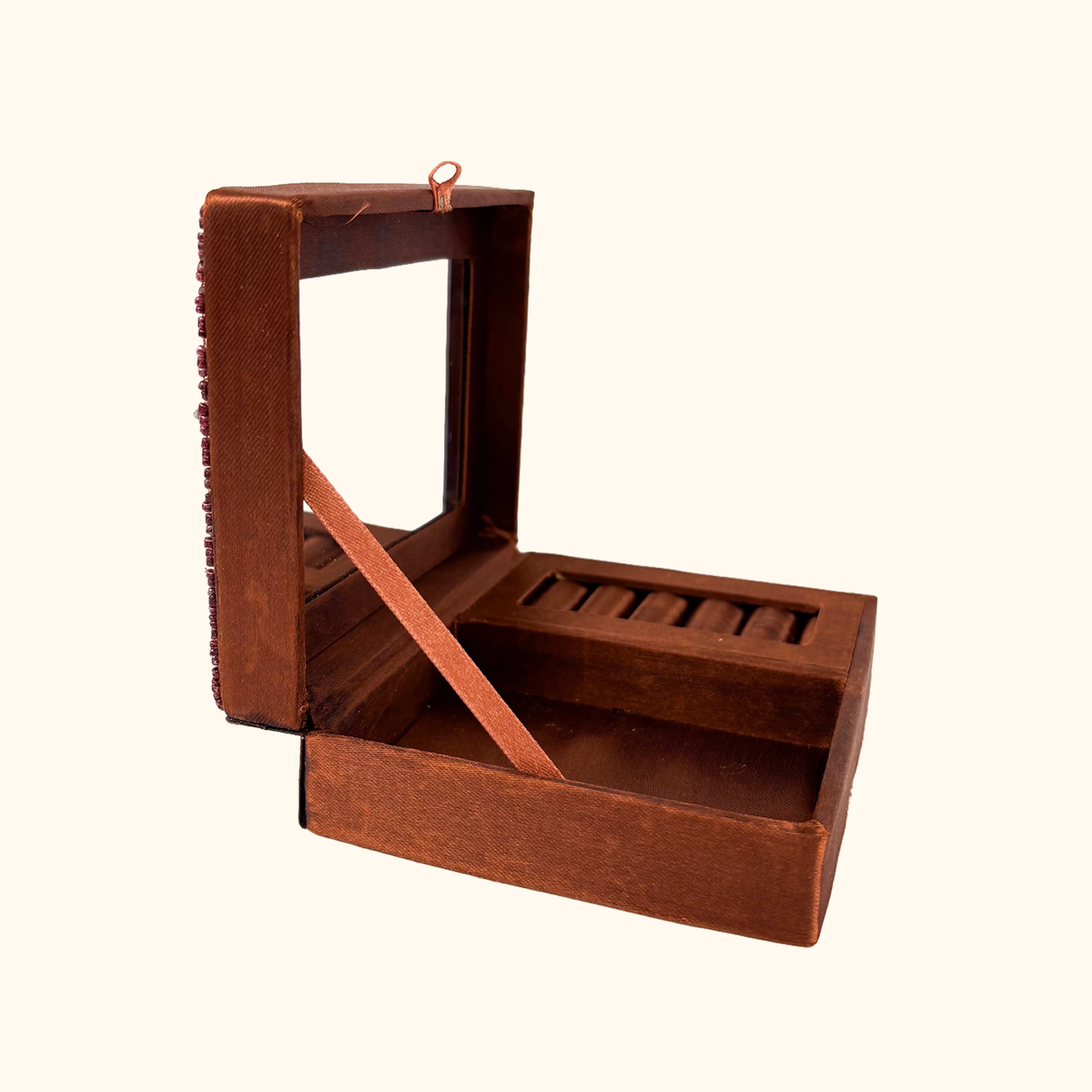 Brown Silk Beaded Jewellery Box