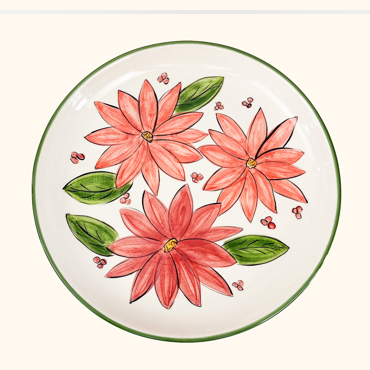 Hand Painted Floral Ceramic Serving Plate Vintage 1999
