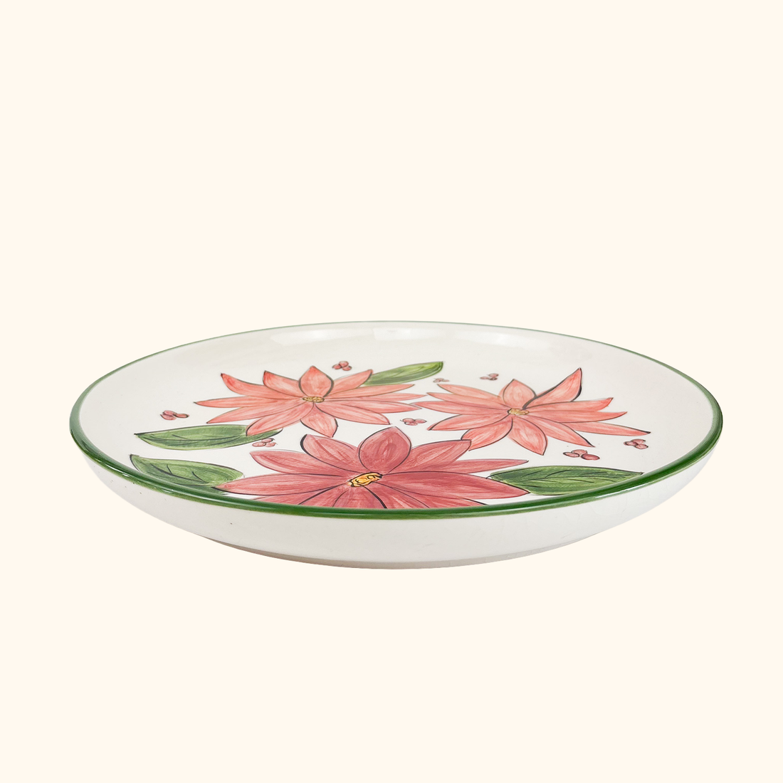 Hand Painted Floral Ceramic Serving Plate Vintage 1999