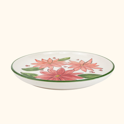 Hand Painted Floral Ceramic Serving Plate Vintage 1999