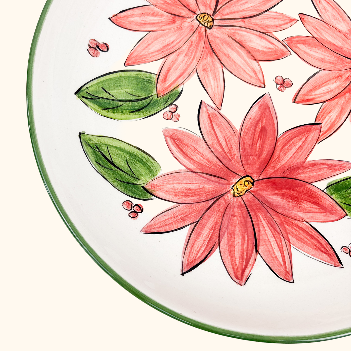 Hand Painted Floral Ceramic Serving Plate Vintage 1999