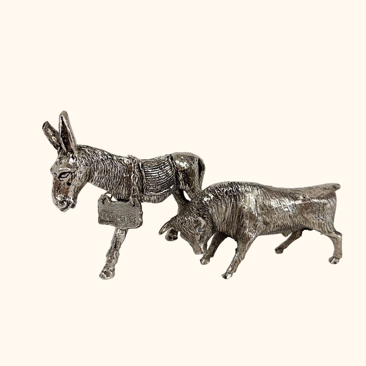 Miniature Pewter Ornaments Bull and Donkey