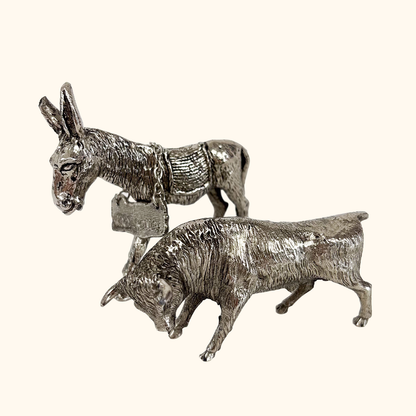 Miniature Pewter Ornaments Bull and Donkey