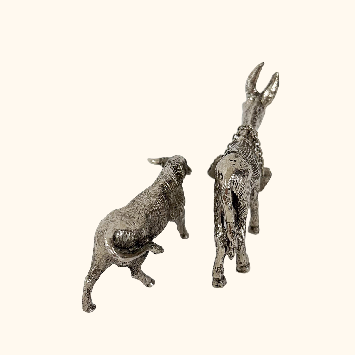 Miniature Pewter Ornaments Bull and Donkey