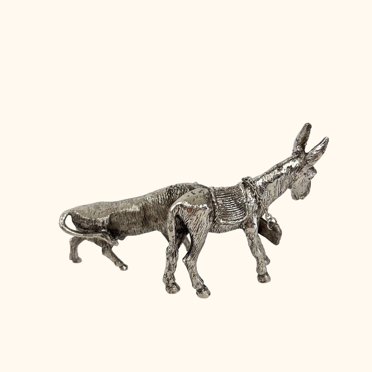 Miniature Pewter Ornaments Bull and Donkey