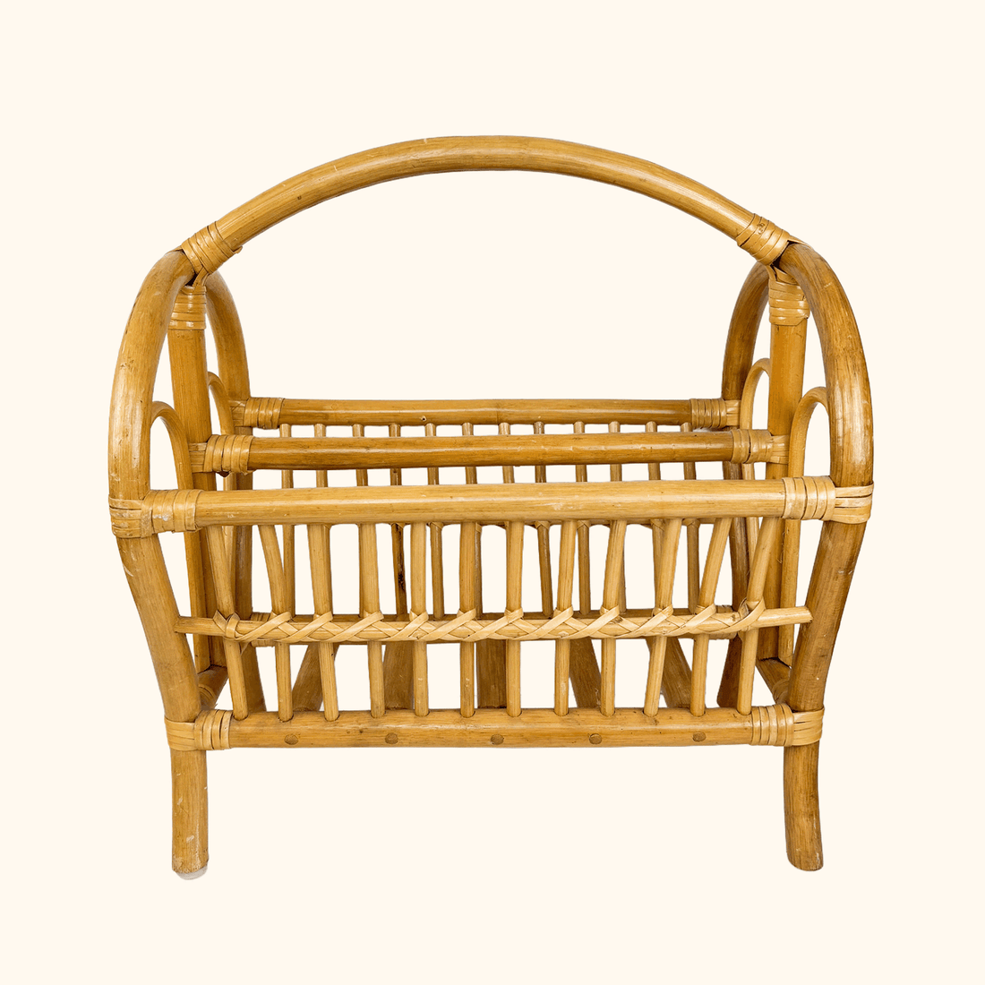 Vintage 1970s Wicker Bamboo Cane Magazine Rack