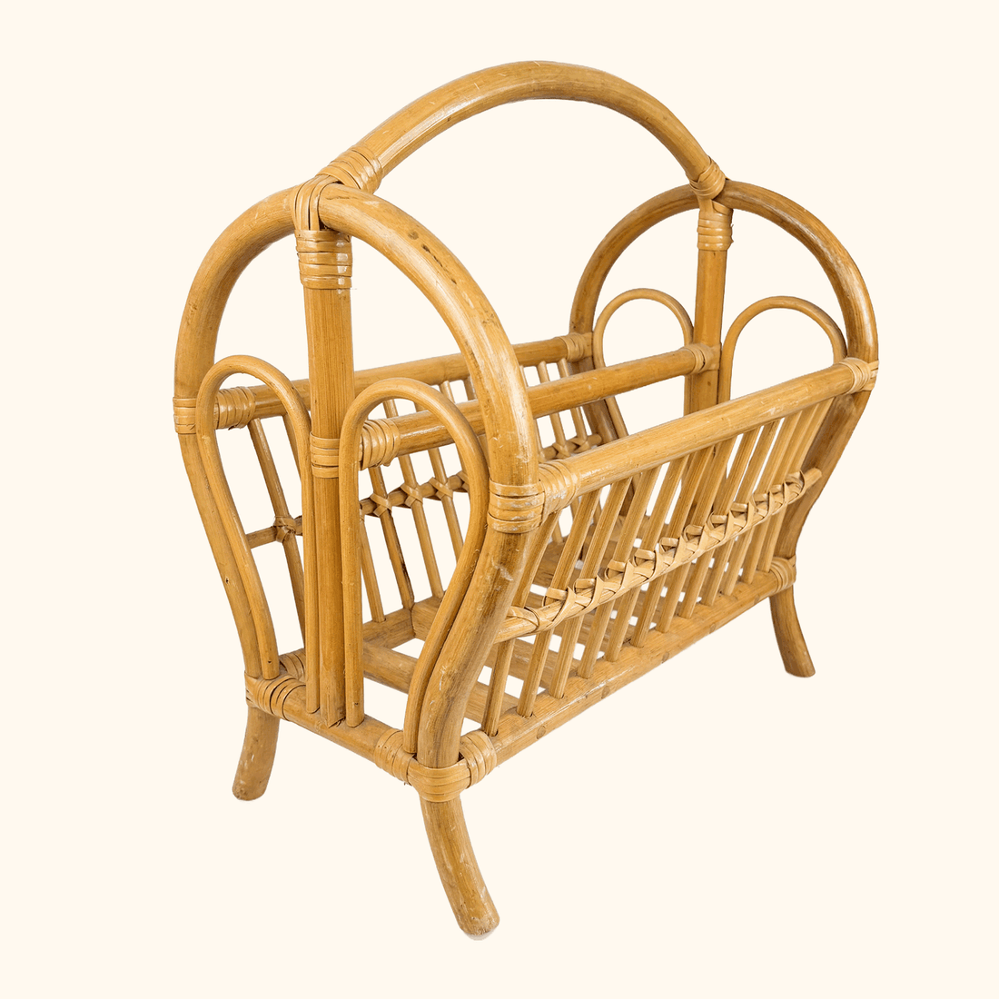 Vintage 1970s Wicker Bamboo Cane Magazine Rack