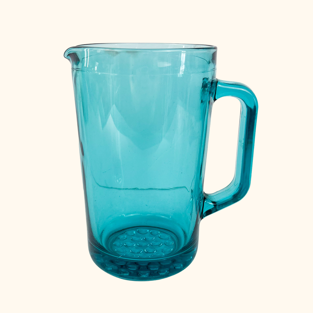 Hobnail Jug Turquoise Jade Glass Pitcher Vintage 1970s