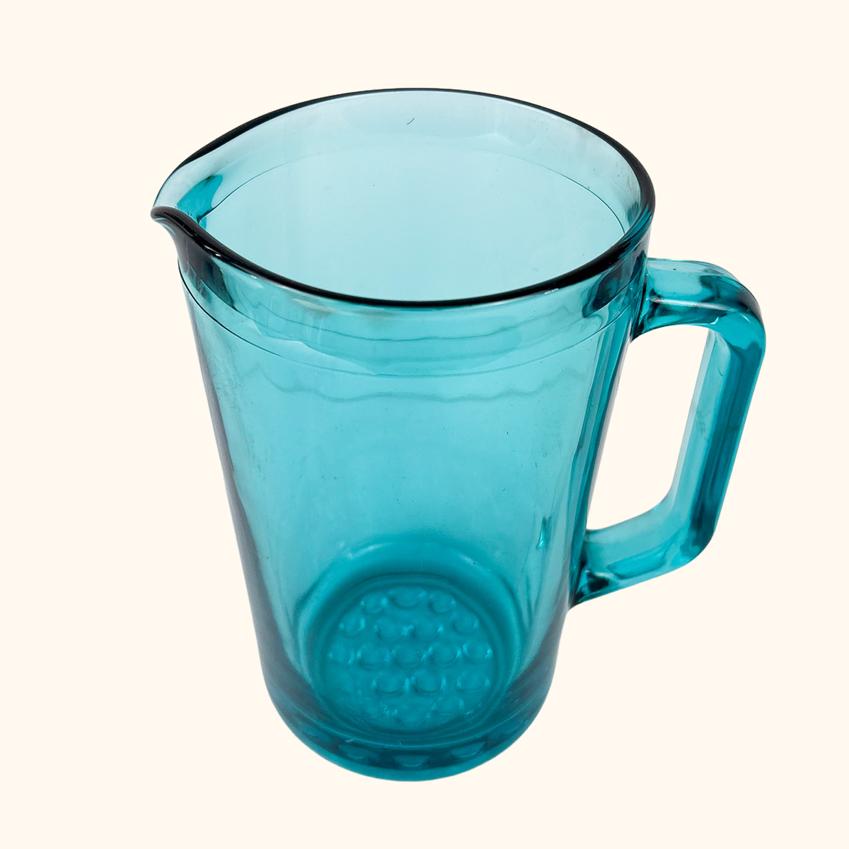 Hobnail Jug Turquoise Jade Glass Pitcher Vintage 1970s