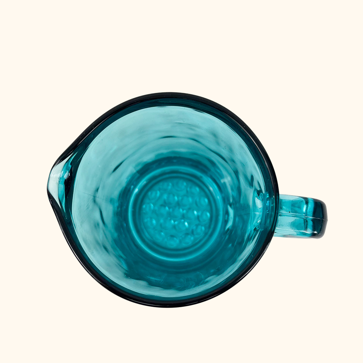 Hobnail Jug Turquoise Jade Glass Pitcher Vintage 1970s