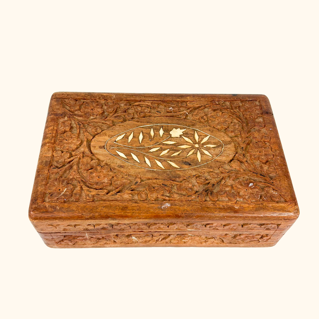 Engraved Indian Hand Carved Wood Jewellery Box