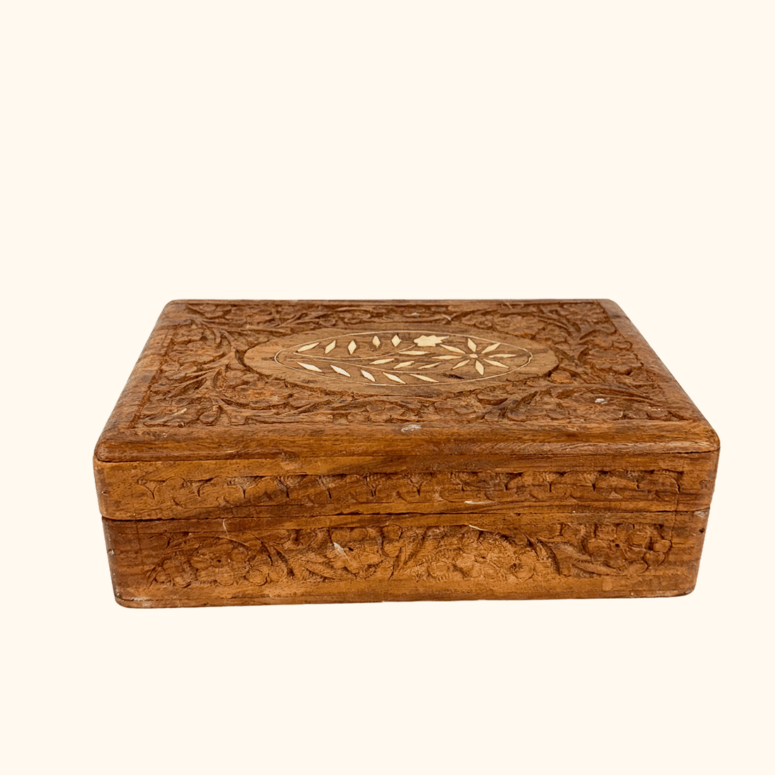 Engraved Indian Hand Carved Wood Jewellery Box