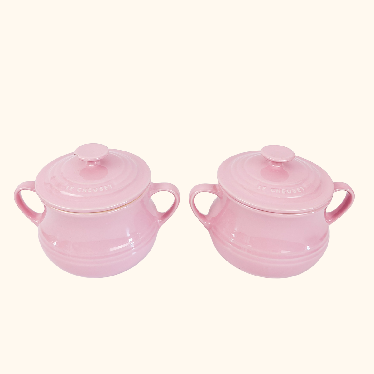 Le Creuset Shell Pink Stoneware Bean Pots with Lid - Set of 2
