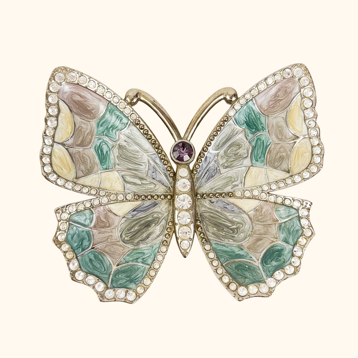 Enamel Butterfly Rhinestone Jewellery Trinket Dish