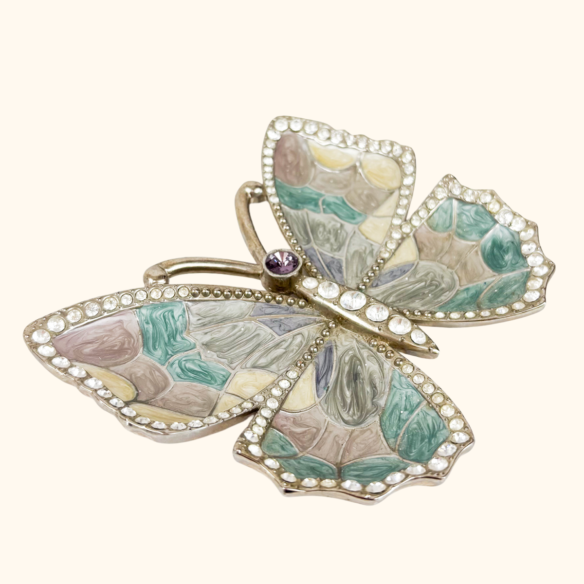 Enamel Butterfly Rhinestone Jewellery Trinket Dish