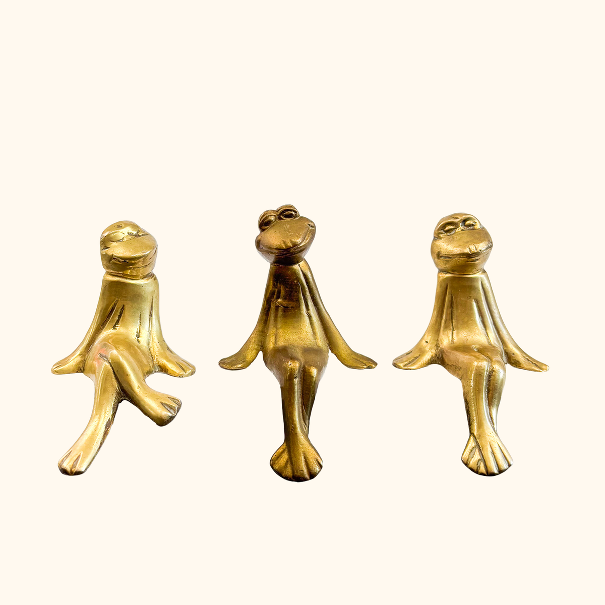 Solid Brass Frog Shelf Sitter Figurines - Set of 3