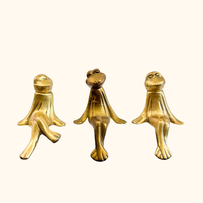 Solid Brass Frog Shelf Sitter Figurines - Set of 3