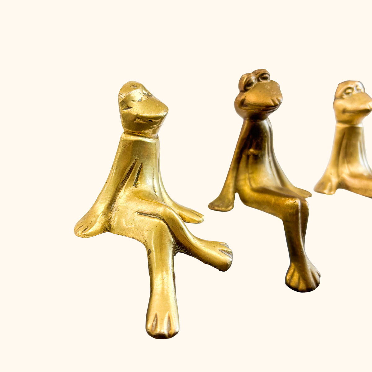 Solid Brass Frog Shelf Sitter Figurines - Set of 3