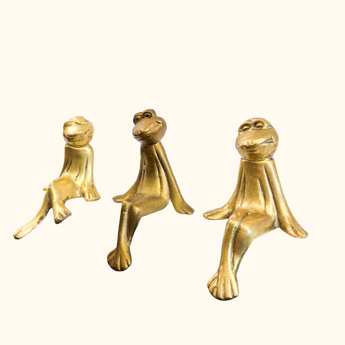 Solid Brass Frog Shelf Sitter Figurines - Set of 3