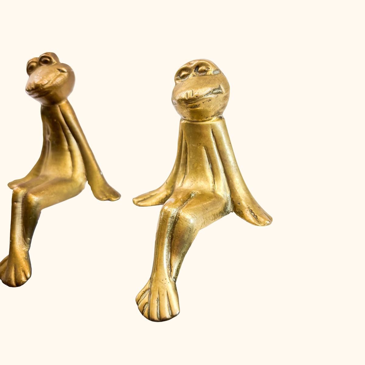 Solid Brass Frog Shelf Sitter Figurines - Set of 3