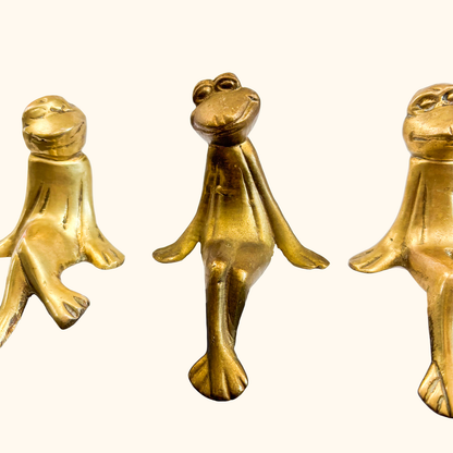 Solid Brass Frog Shelf Sitter Figurines - Set of 3