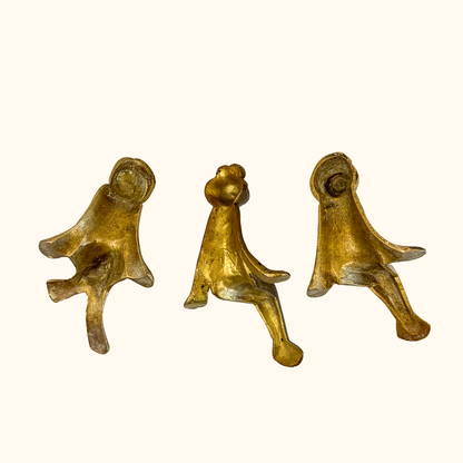 Solid Brass Frog Shelf Sitter Figurines - Set of 3