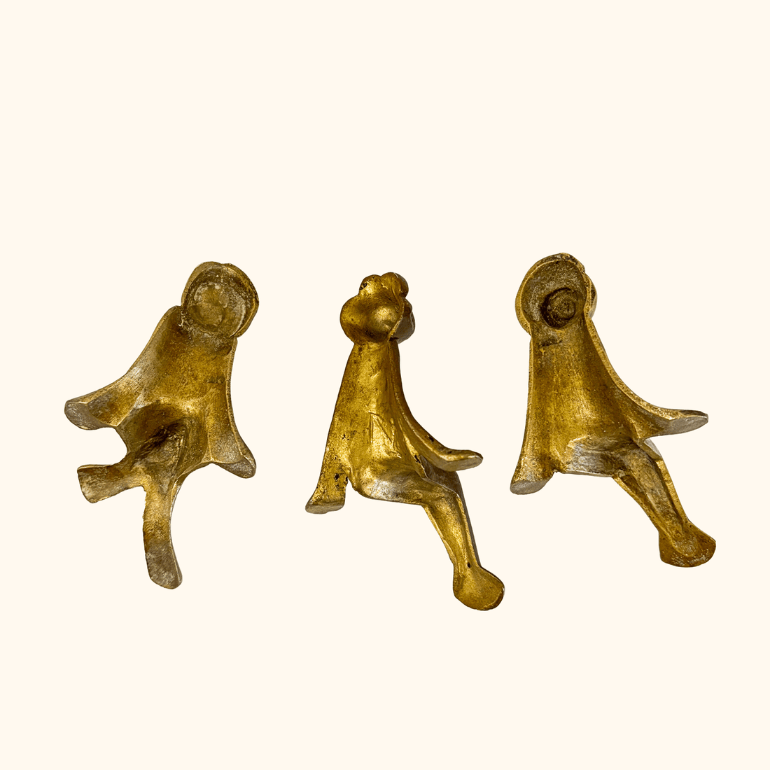 Solid Brass Frog Shelf Sitter Figurines - Set of 3