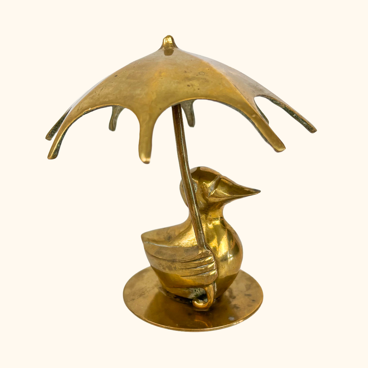 Solid Brass Duck Figurine with Umbrella