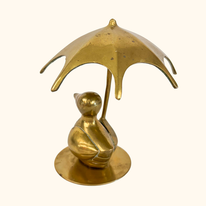 Solid Brass Duck Figurine with Umbrella