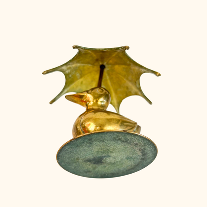Solid Brass Duck Figurine with Umbrella