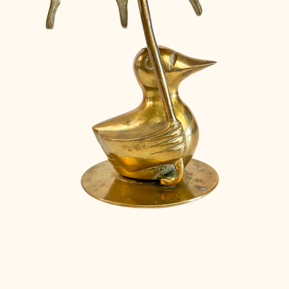 Solid Brass Duck Figurine with Umbrella