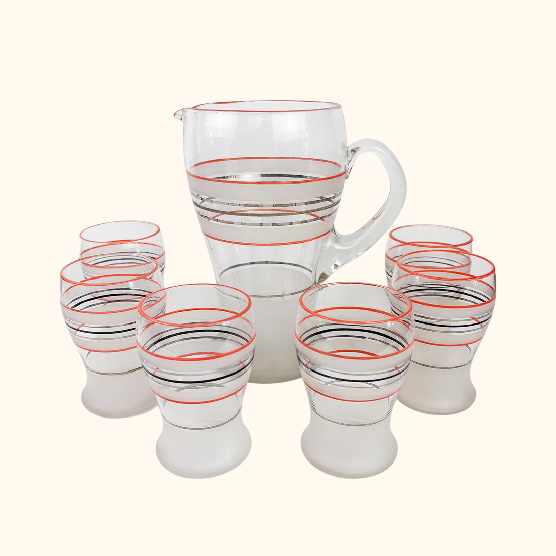 Vintage 1950s Lemonade Pitcher and Glasses Set 7pc