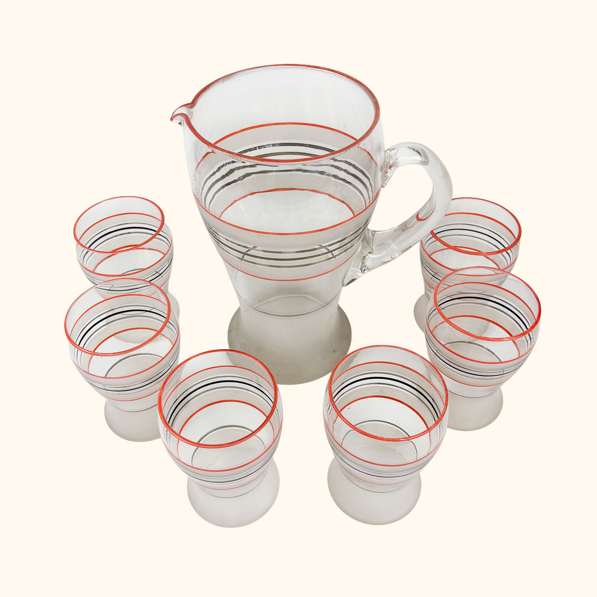 Vintage 1950s Lemonade Pitcher and Glasses Set 7pc