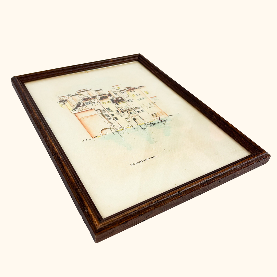 Vintage Framed Sketch Old Houses on the Arno Florence