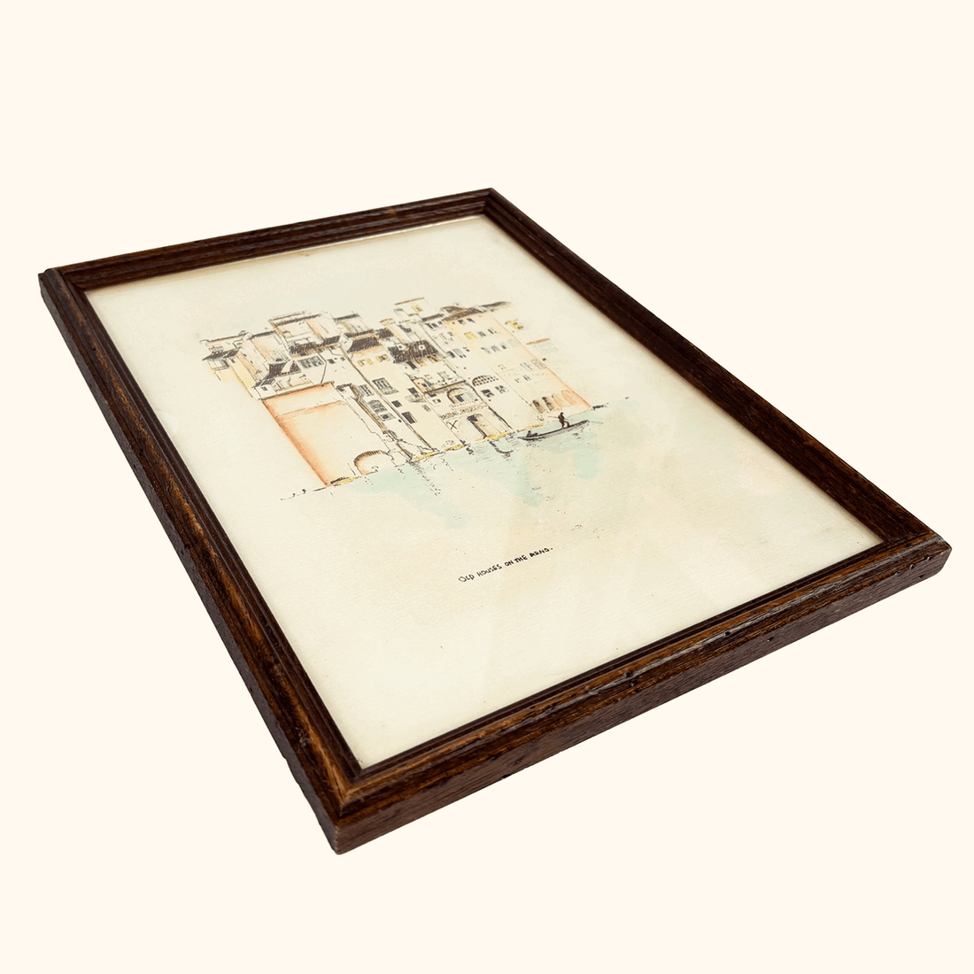 Vintage Framed Sketch Old Houses on the Arno Florence
