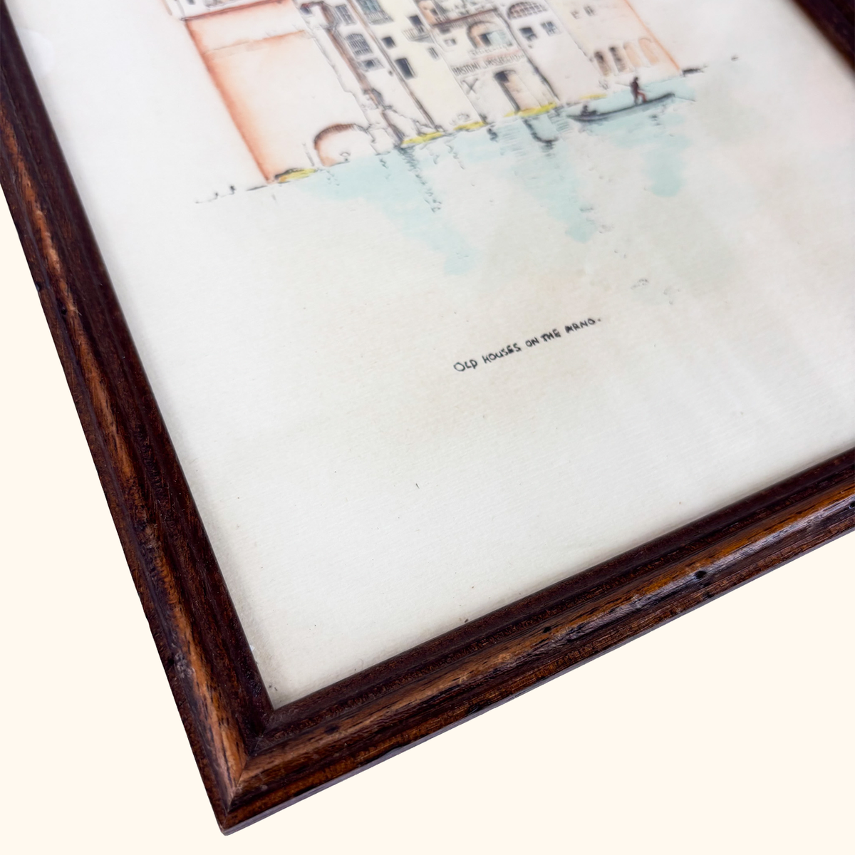Vintage Framed Sketch Old Houses on the Arno Florence