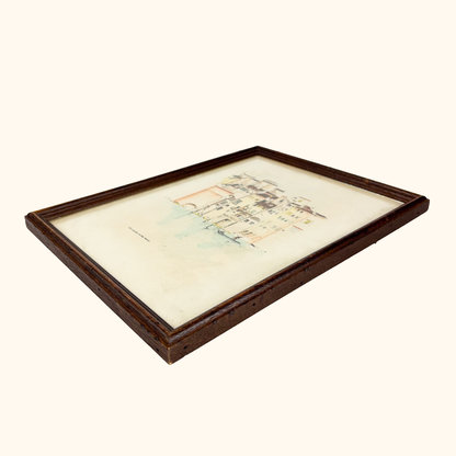 Vintage Framed Sketch Old Houses on the Arno Florence