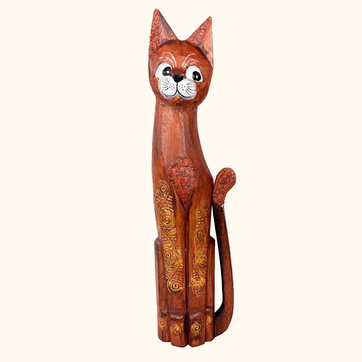 Hand Carved Wooden Cat Statue Ornament