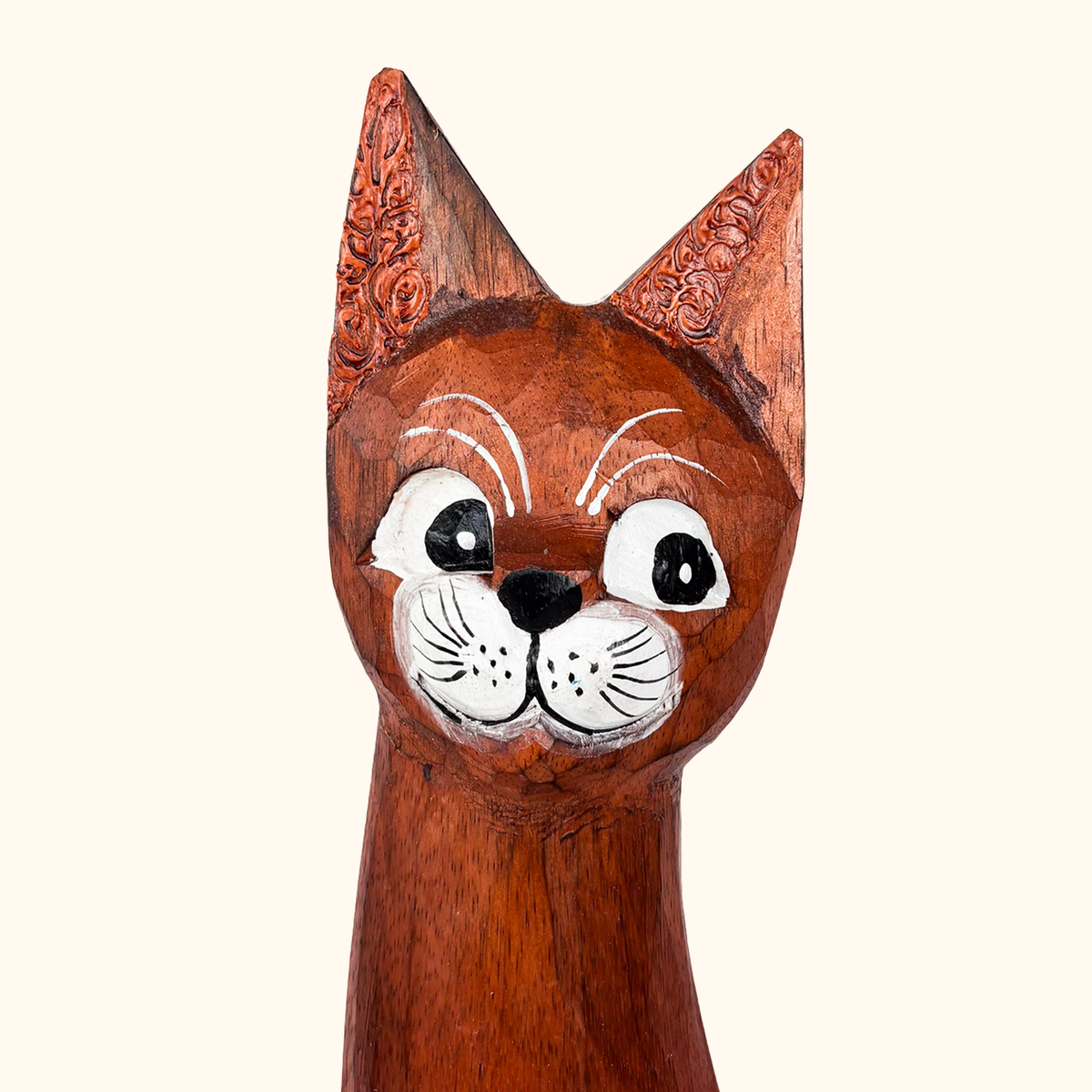 Hand Carved Wooden Cat Statue Ornament