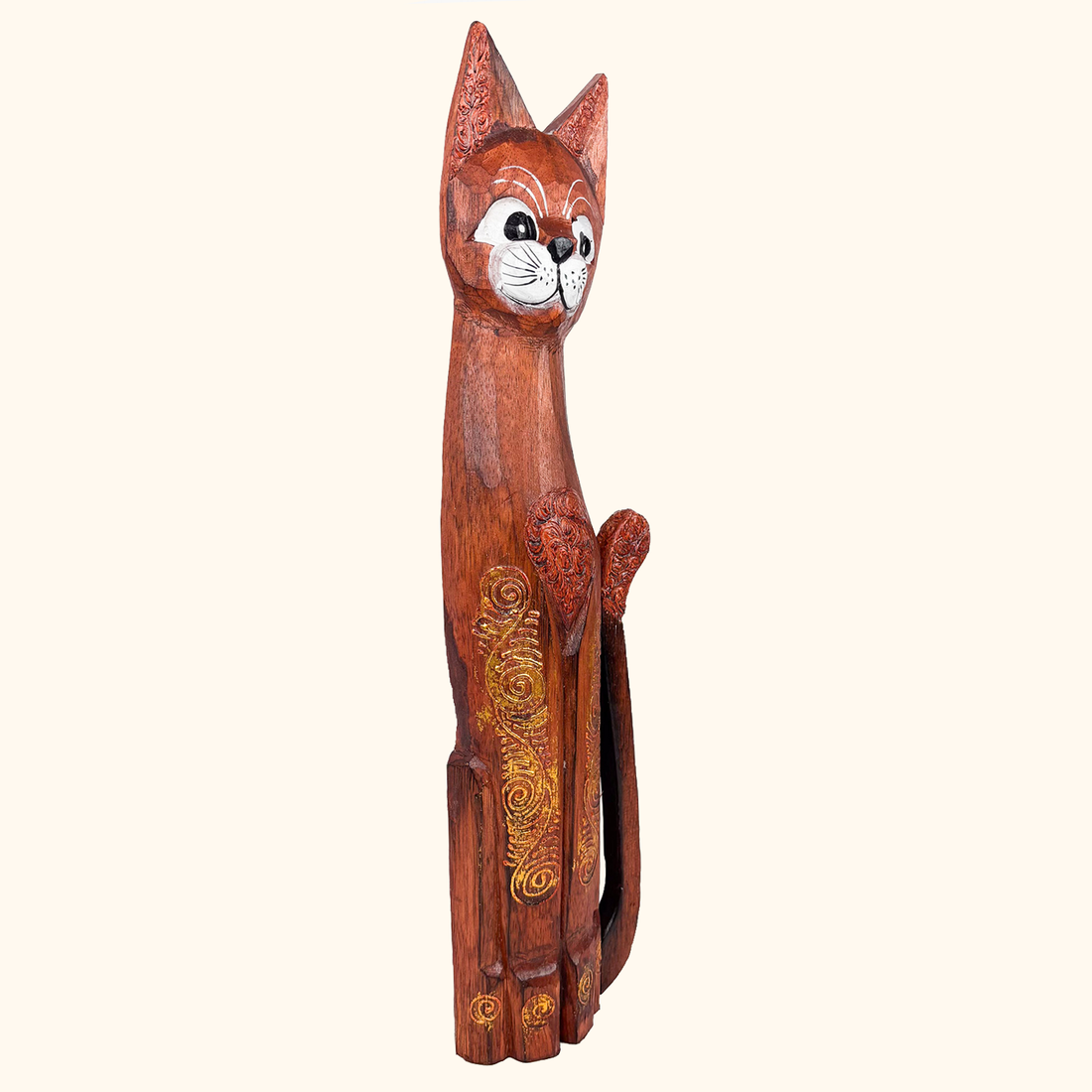 Hand Carved Wooden Cat Statue Ornament