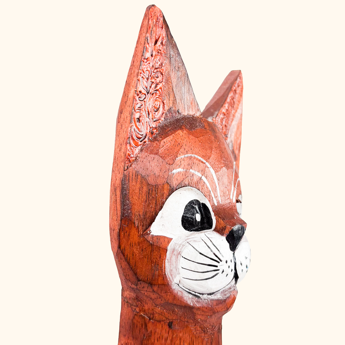 Hand Carved Wooden Cat Statue Ornament