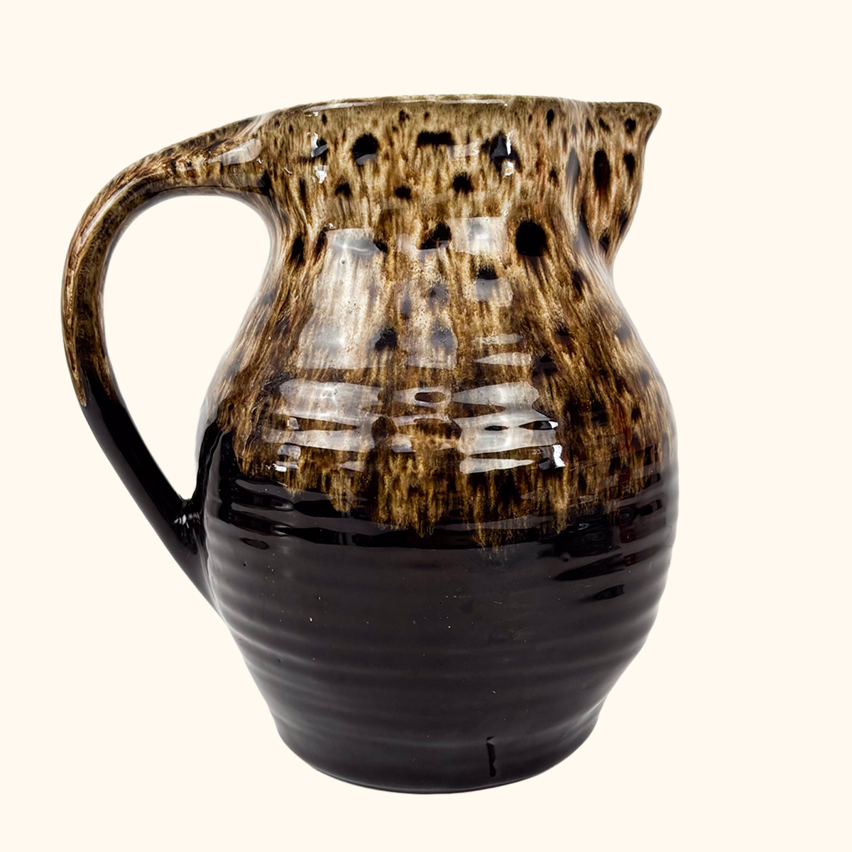 Brown Mottled Glazed Jug Fat Lava Earthenware