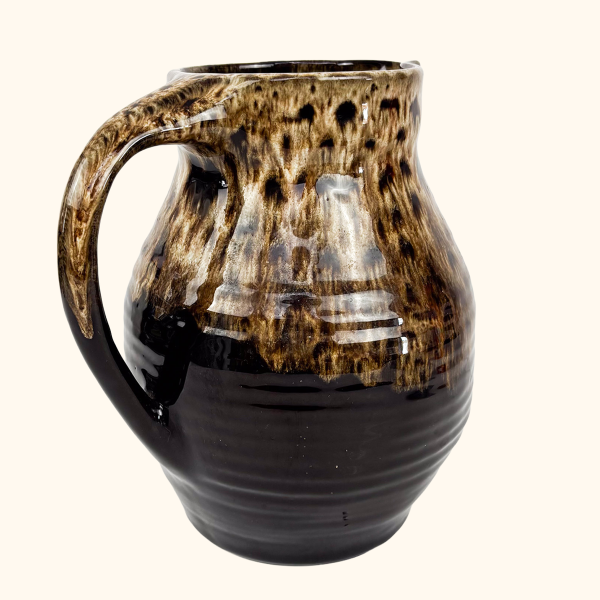 Brown Mottled Glazed Jug Fat Lava Earthenware