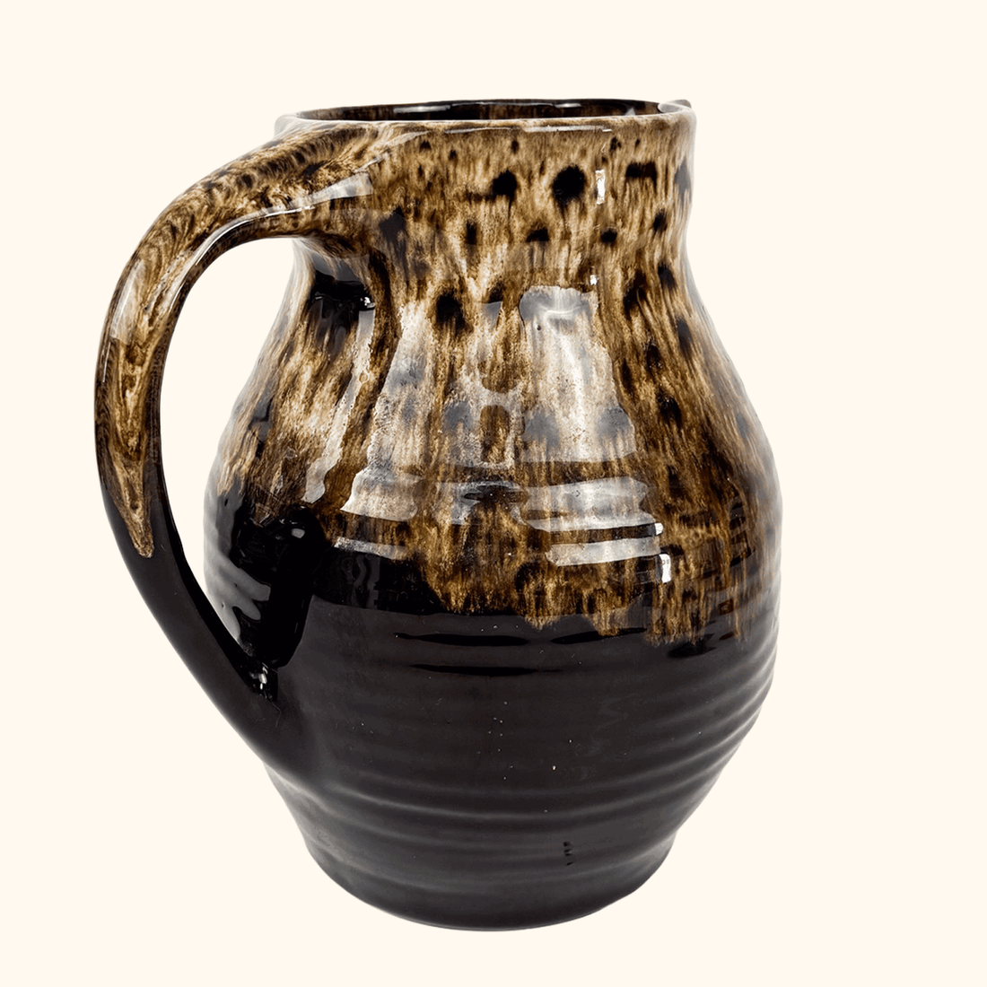 Brown Mottled Glazed Jug Fat Lava Earthenware