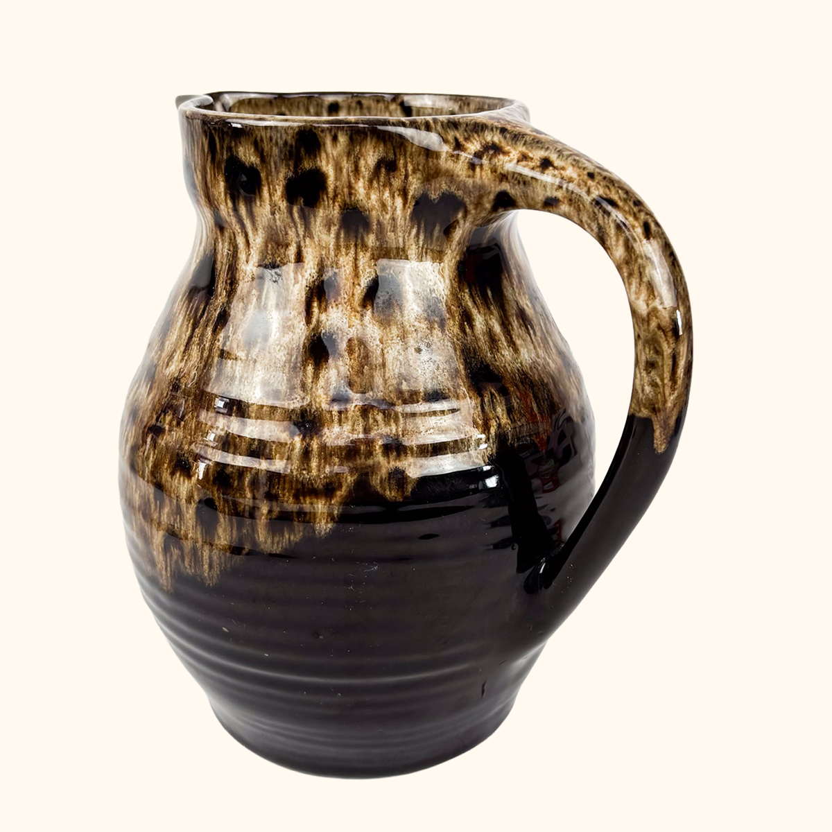 Brown Mottled Glazed Jug Fat Lava Earthenware