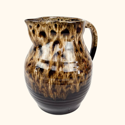 Brown Mottled Glazed Jug Fat Lava Earthenware