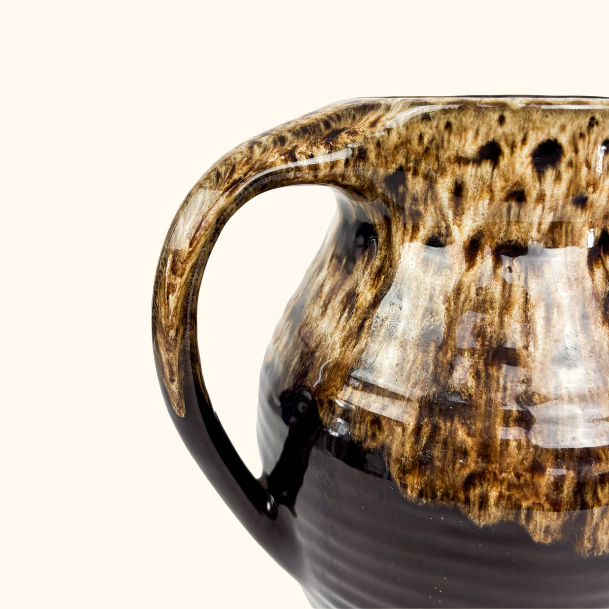 Brown Mottled Glazed Jug Fat Lava Earthenware